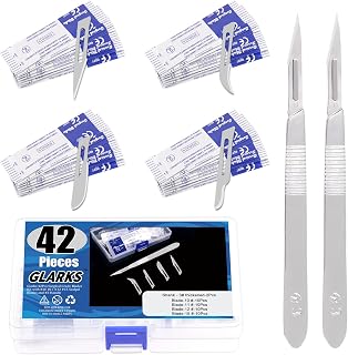 Glarks 42Pcs Surgical Grade Blade Kit, 40Pcs #10 #11 #12 #15 Disposable Surgical Blades, 2Pcs #3 Scalpel Handles for Biology Lab, Anatomy, Practicing Cutting
