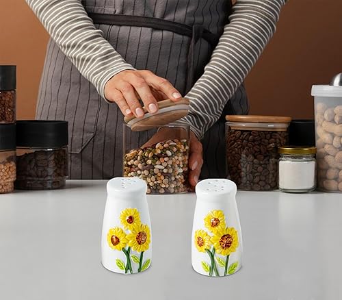 Miniatura 6 de Juego de salero y pimentero de girasol, juego de salero y pimentero de cerámica, lindo juego de salero y pimentero blanco Salero Y Pimentero