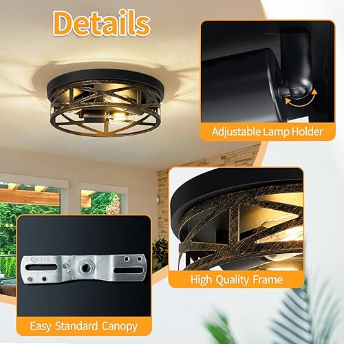 Miniatura 5 de ZHU YAN Paquete de 2 lámparas de techo de montaje empotrado, 3 luces vintage de granja, accesorios de iluminación de cocina, accesorios de