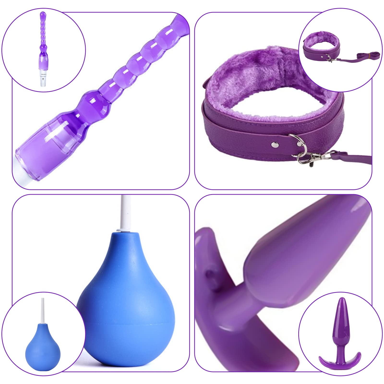 Qoosea 15 Piezas SM Bondage Kit, SM Bondage Erótico Set Juguetes Sexuales Plug Anal Butt Plug Set para Parejas BDSM Restraints Kits Esposas para Principiantes y Experimentados (Púrpura)