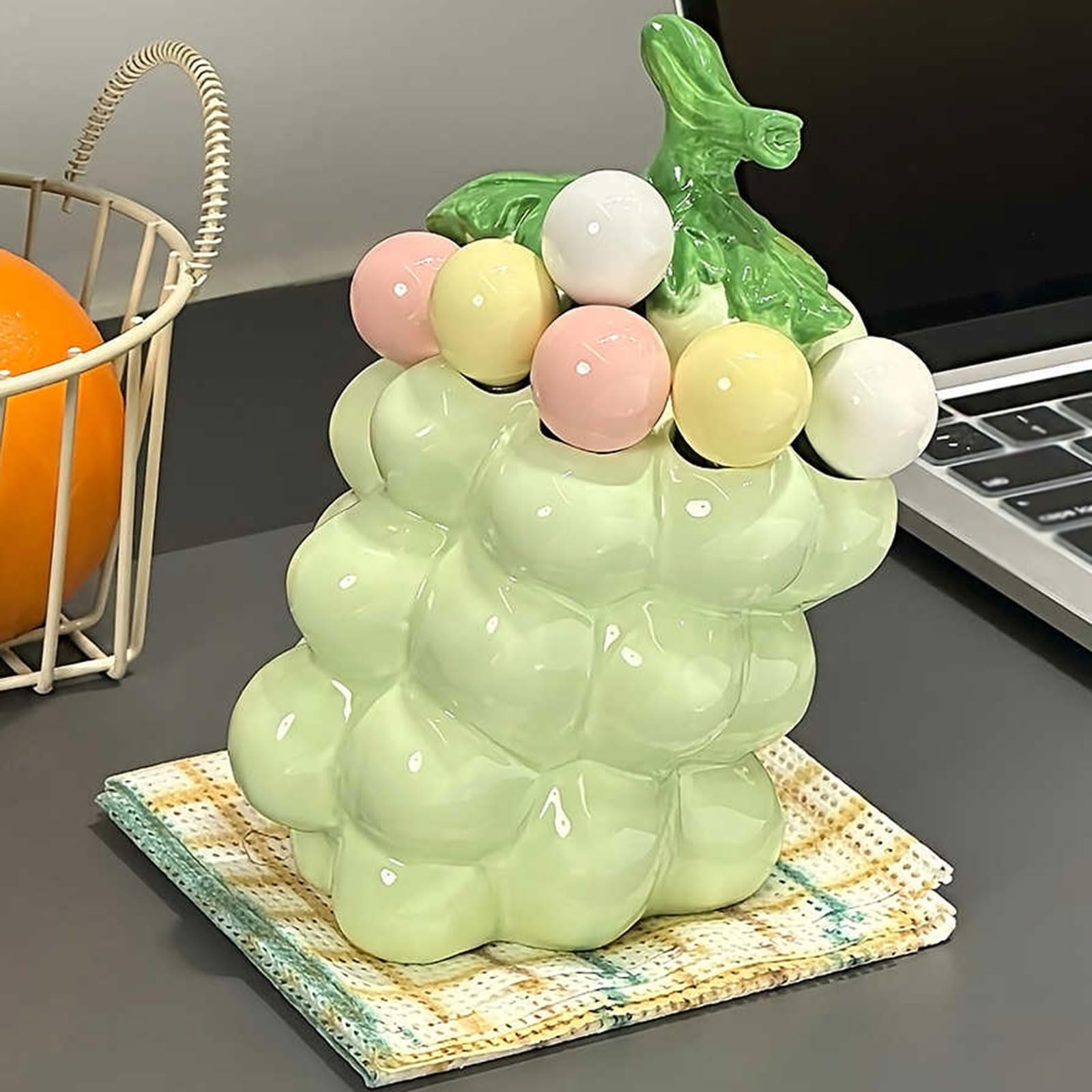 Fourchettes à Fruits fourchettes à Salade en Acier Inoxydable avec Organisateur en céramique en Forme de Raisin, Utilisation répétée de fourchettes à Fruits pour décorer
