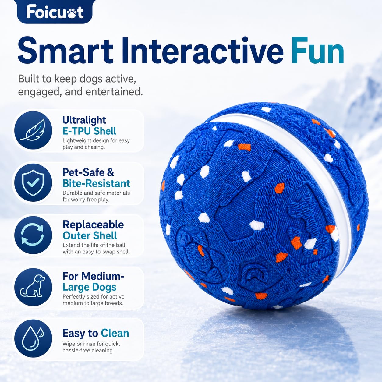 Juguete interactivo de pelota para perros [recién actualizado], material duradero de E-TPU, 3 modos de juego con luces coloridas, E-TPU USB-C recargable, clasificación de impermeabilidad IPX7
