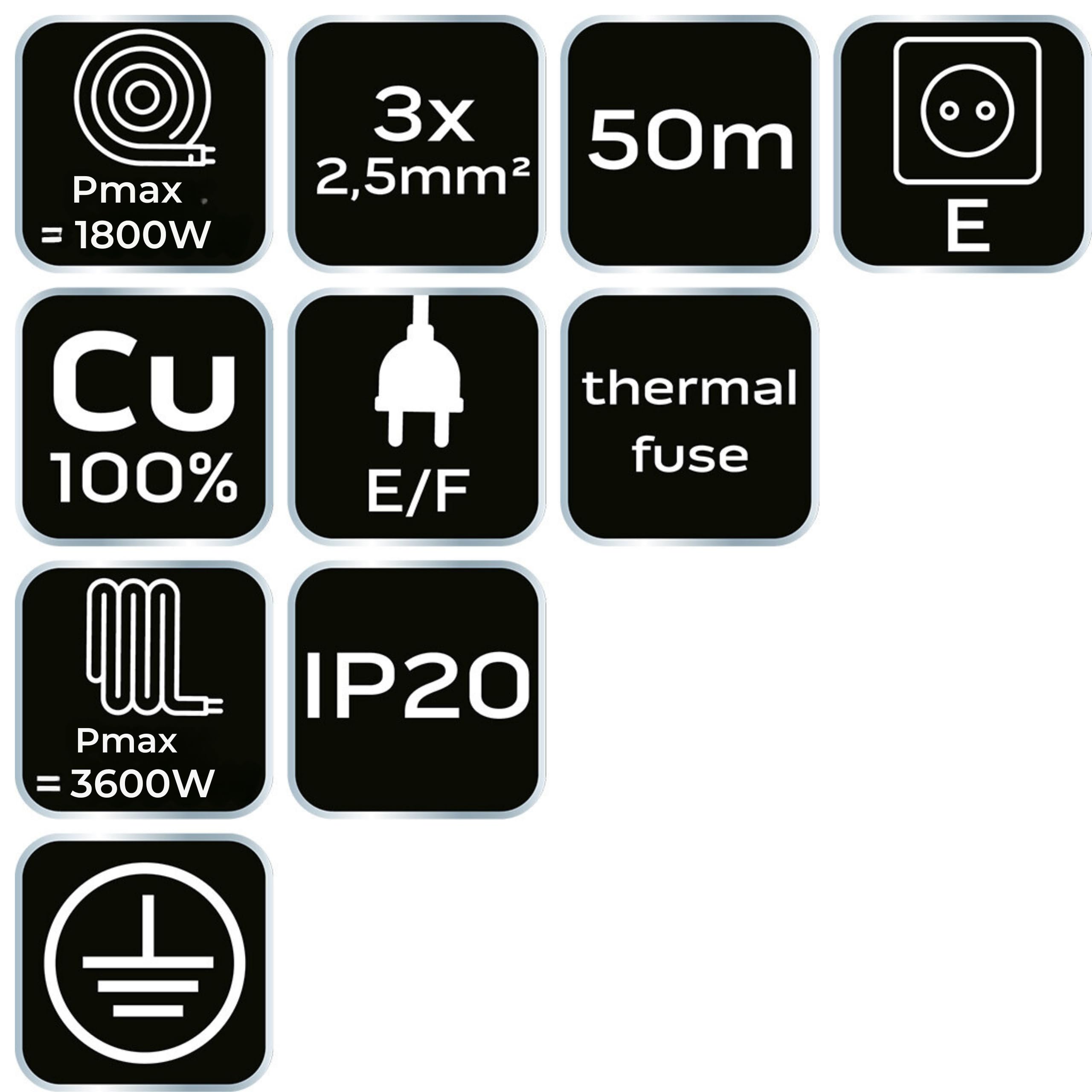 NEO TOOLS Avvolgicavo - 4 prese - 230 V - IP20 nero - Avvolgicavo con 4 prese - 50 m, 3600 W, 3 x 2,5 mm², fusibile termico, attacco di terra