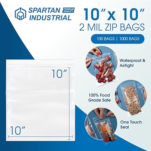 Miniatura 2 de Spartan Industrial - 100 bolsas de polietileno de plástico transparente con cierre de 2 mil con cierre resellable de 10 x 10 pulgadas (100 unidades)