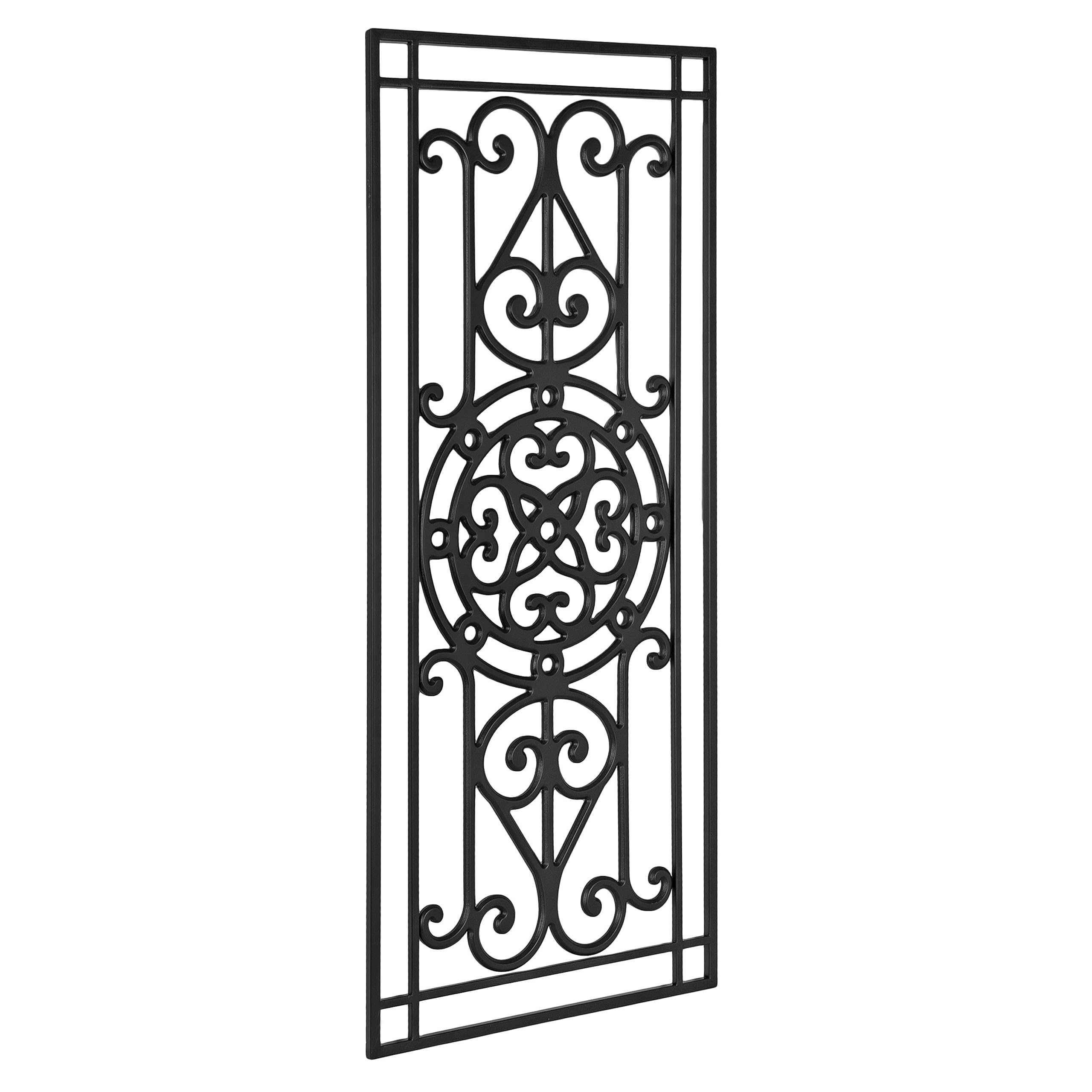 Kate and Laurel Ellard Farmhouse Rectangle Wall Art Plaque, 20 x 44, Black, Traditional Panel Decorative Wall Plaque with Ornate Painted Wooden Scrollwork and Sturdy Metal Frame