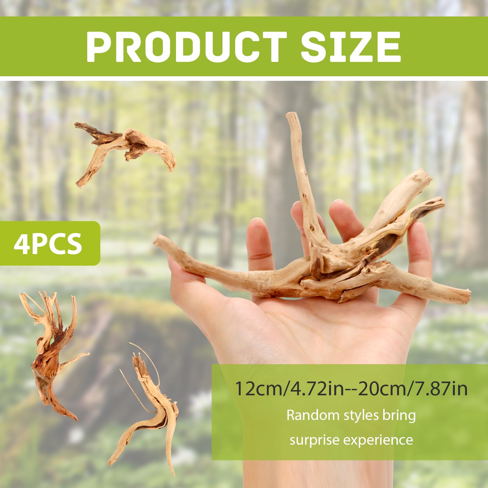 4 pezzi radice di muschio, acquario, radice di acquario, legno naturale, decorazione per legni da 10 a 15 cm, forma casuale, piccolo ornamento per aquascaping rettili, decorazione per interni
