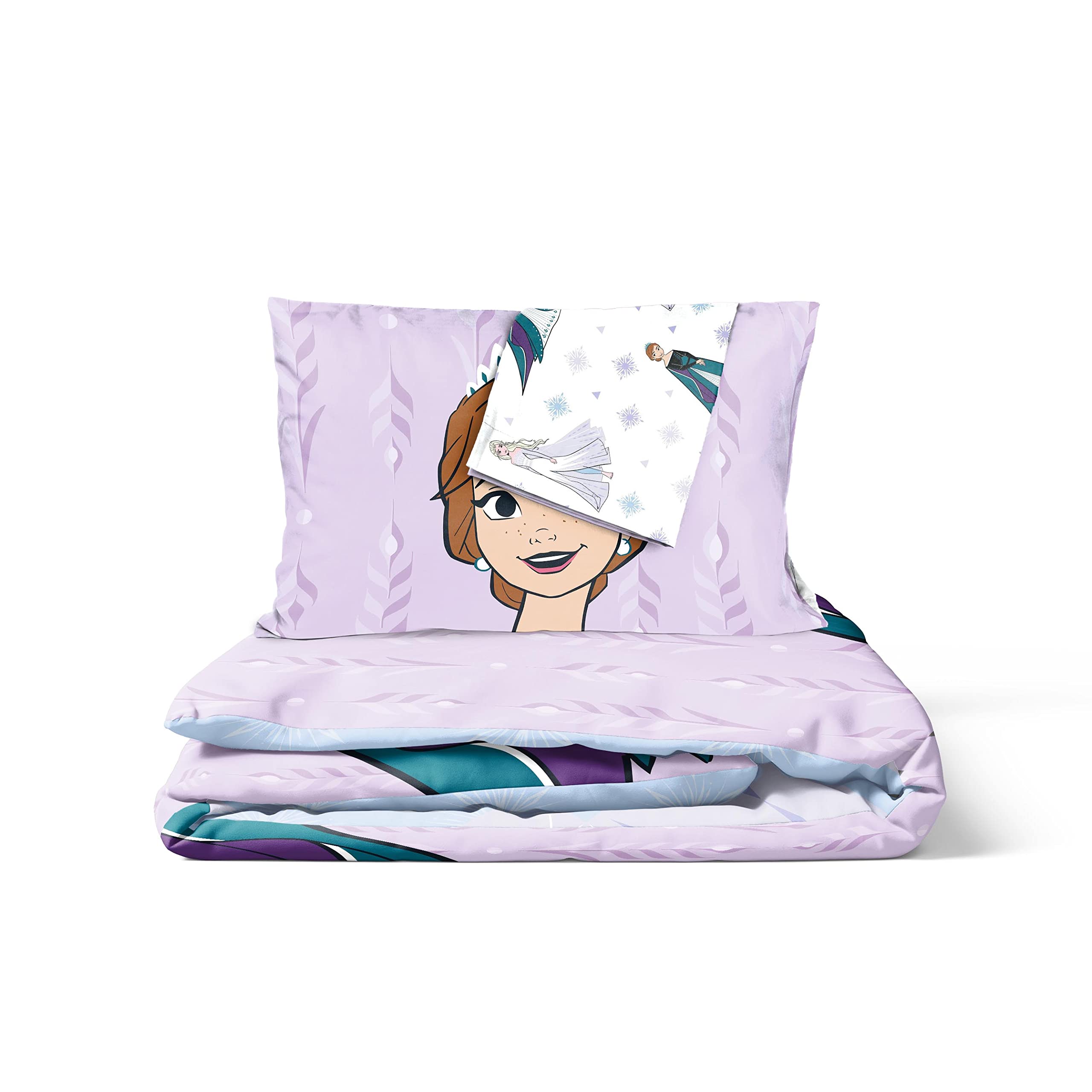 Jay Franco Disney Frozen - Set di biancheria da letto matrimoniale, 100% cotone, 4 pezzi, include copripiumino, lenzuolo con angoli e federe