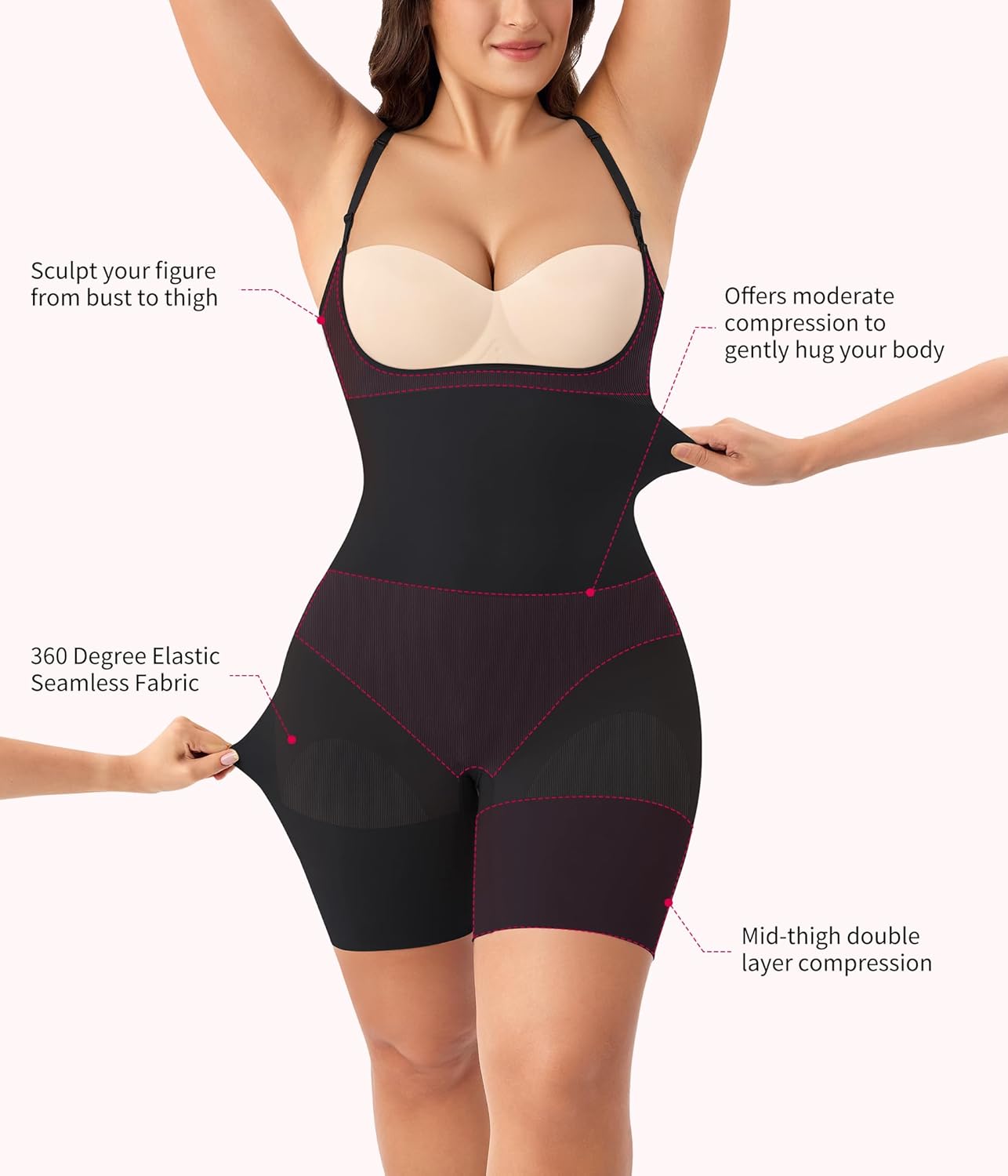 Gotoly Open Bust Shapewear Tummy Control Bodysuits for Women Seamless Compression Waist Trainer Full Body Shaper - Image 4