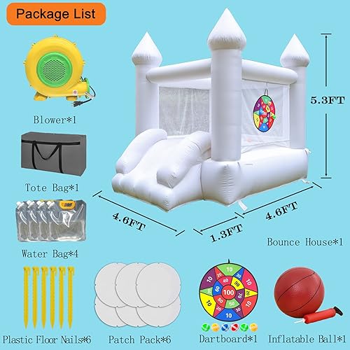 Miniatura 2 de Casa inflable blanca con soplador, castillo animoso para patio trasero, adecuado para patio, eventos, fiestas, bodas, regalos para niños (6 pies de
