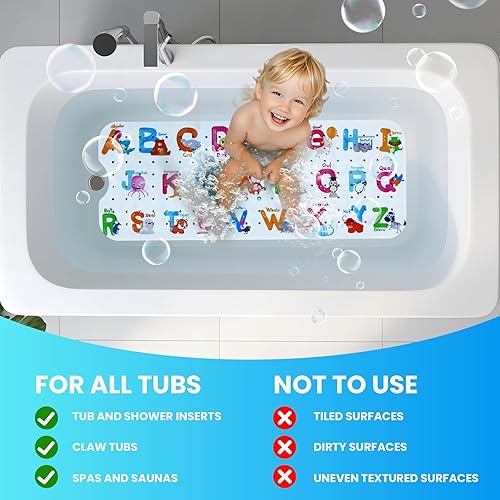 Miniatura 6 de Linoows Tapete de baño para bebé, extra grande, antideslizante, con dibujos animados, para niños, con ventosas y agujeros de drenaje, lavable a