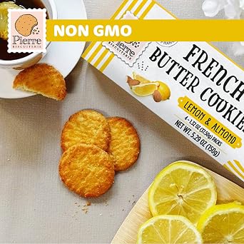 Pierre Biscuiterie French Butter Cookies with Lemon & Almond 5.29 Ounce Box (Pack of 1)