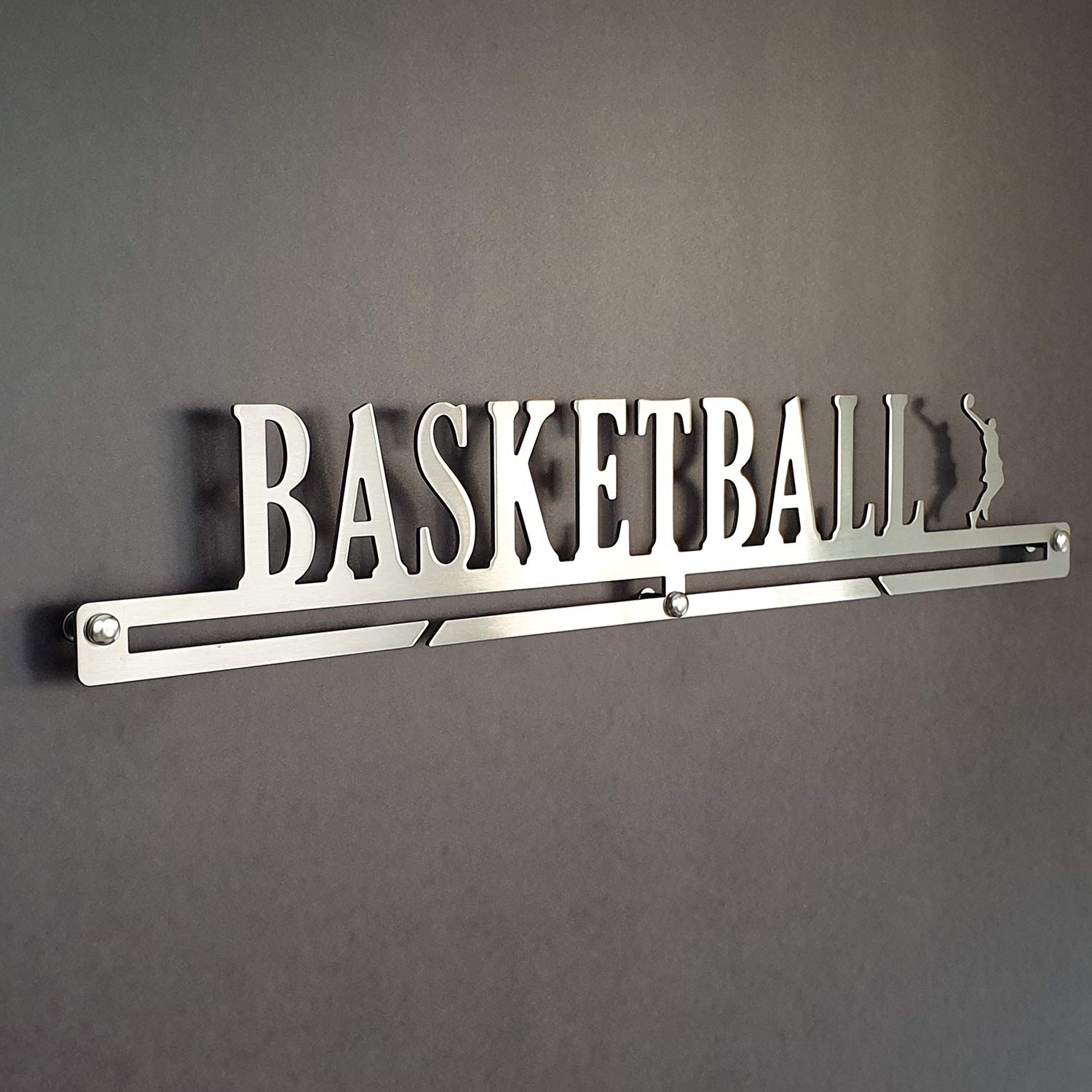 MEDALdisplay Basketball - Medaillen Aufhänger - Wandhalterung für Sportmedaillen Basket-Ball, Basket - Medaillenhalter - Sport Medal Hanger - Gebürsteter Edelstahl - 100% Made in Italy