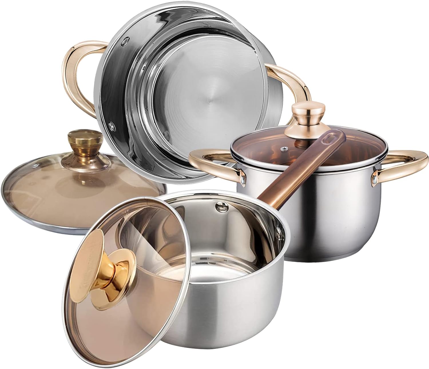 Cookware Sets, 6 Pieces Stainless Steel Induction Hob Pots and Pans Set