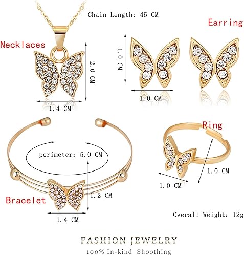 Miniatura 7 de TPCHOICE Juego de 4 joyas de circón para mujer, elegantes collares de mariposa y circón, aretes, anillos, joyería de moda, regalos para damas