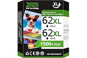 Effortless and Rich Printing: 62XL Black Ink Cartridges for HP Envy and OfficeJet Series