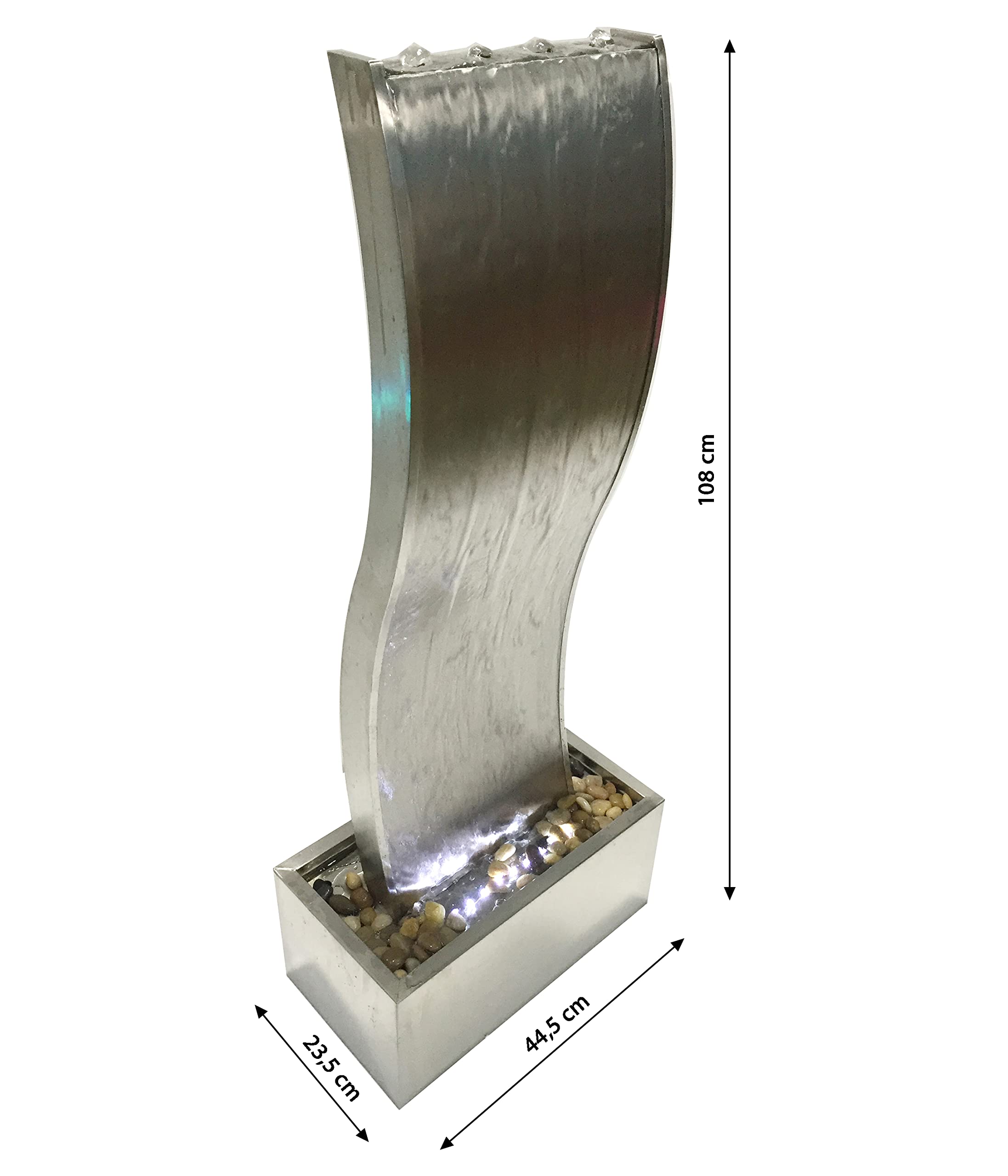 Dehner Curve Fontanna Ogrodowa LED, Srebrny, 108 x 23.5 x 44.5 cm