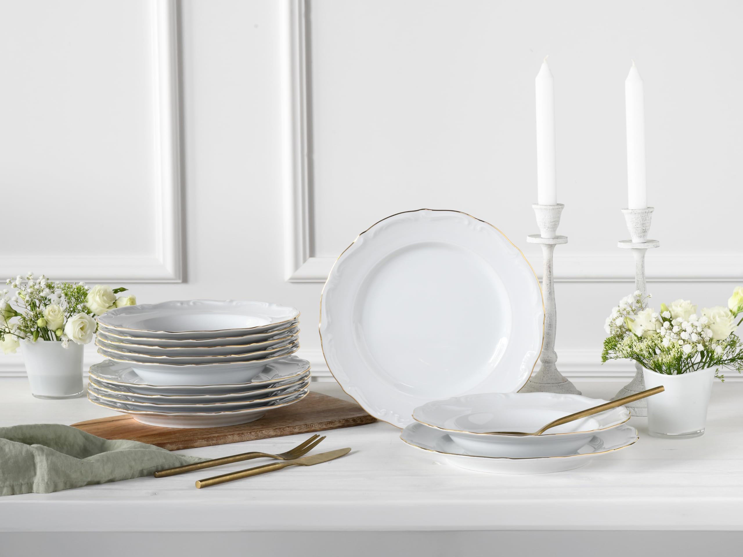 CreaTable, 24319, seria Maria Theresia Gold, 12-częściowy zestaw naczyń dla 6 osób, serwis stołowy z porcelany, Made in Europe