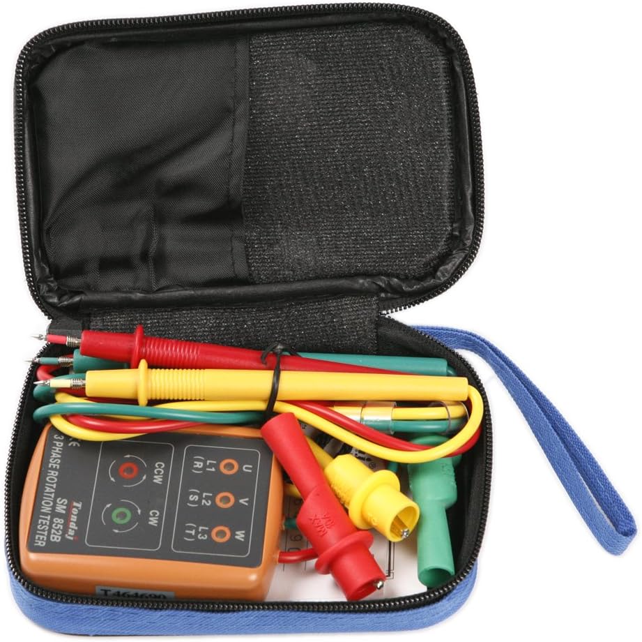 ATOPLEE 3 Phase Sequence Presence Rotation Tester Indicator Detector Meter with LED and Buzzer 60V~600V (3 Phase AC)