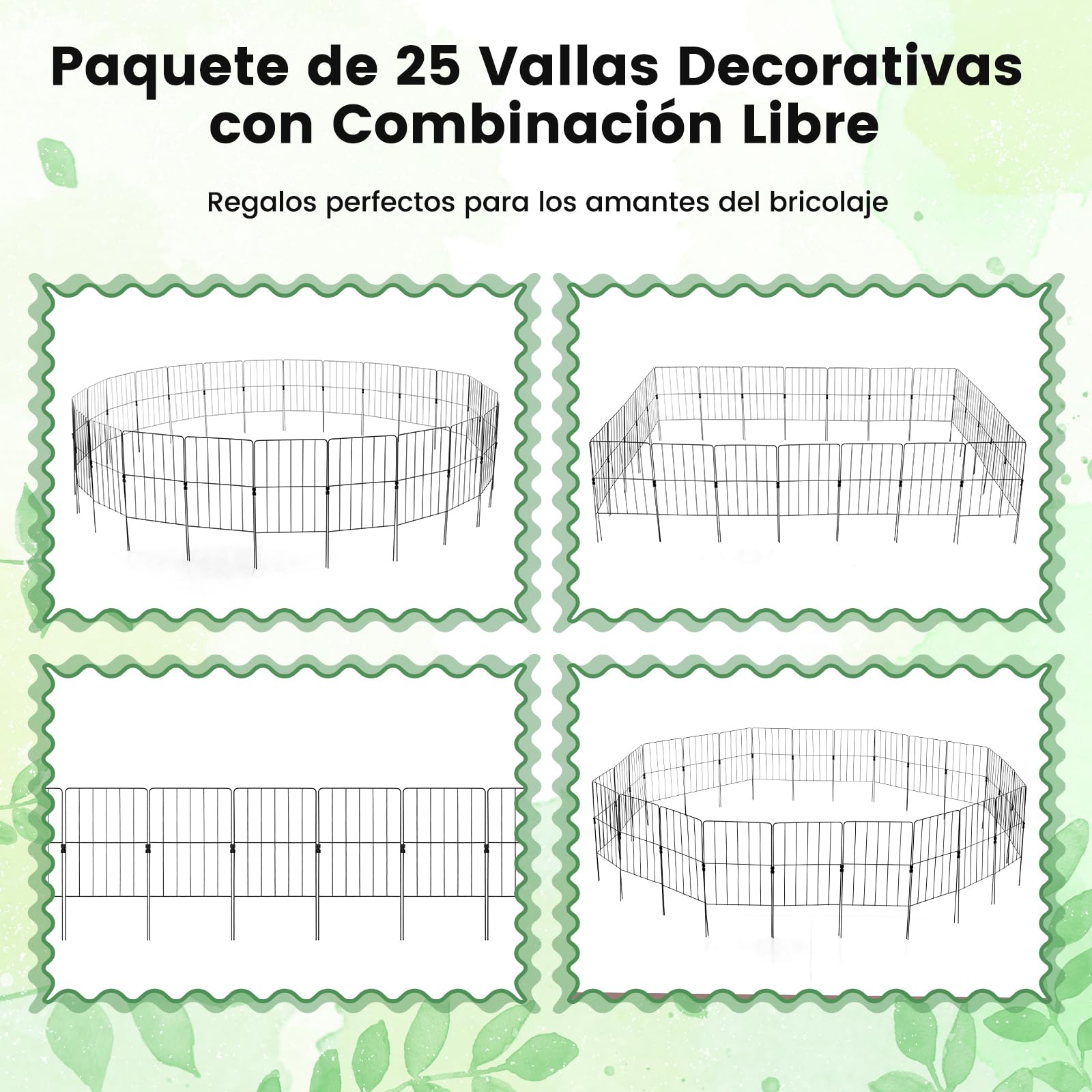 COSTWAY 25PCS Vallas Decorativas para Jardín, Valla de Barrera de Animales de 825 cm(L) x 60 cm (AN), Valla de Alambre Metálico Plegable para Borde de Cama de Flores y Decoración de Patio (25 piezas)