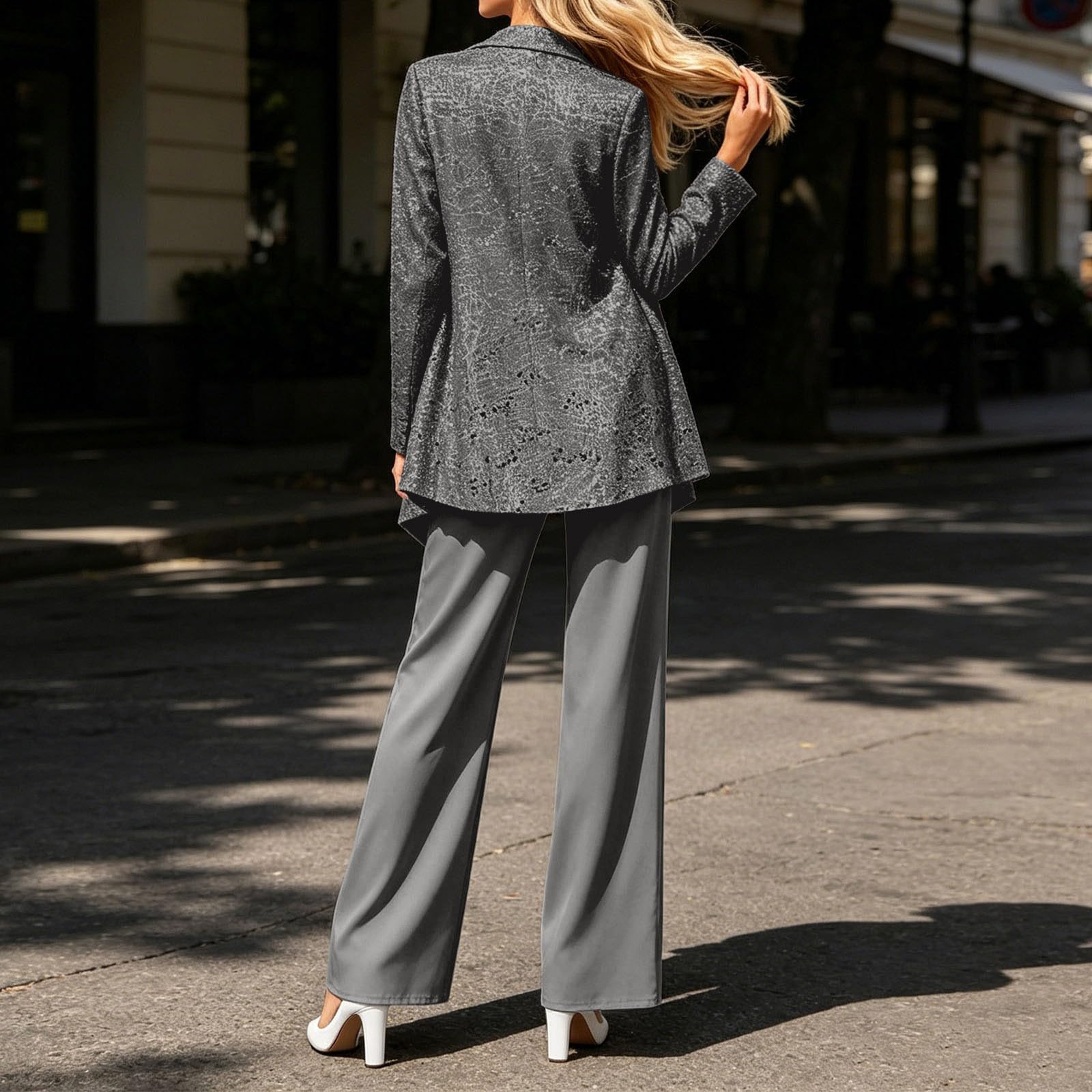 Set di pantaloni da donna, elegante, da lavoro, per matrimonio, per madre della sposa, in chiffon, set da 3 pezzi, per feste di matrimonio