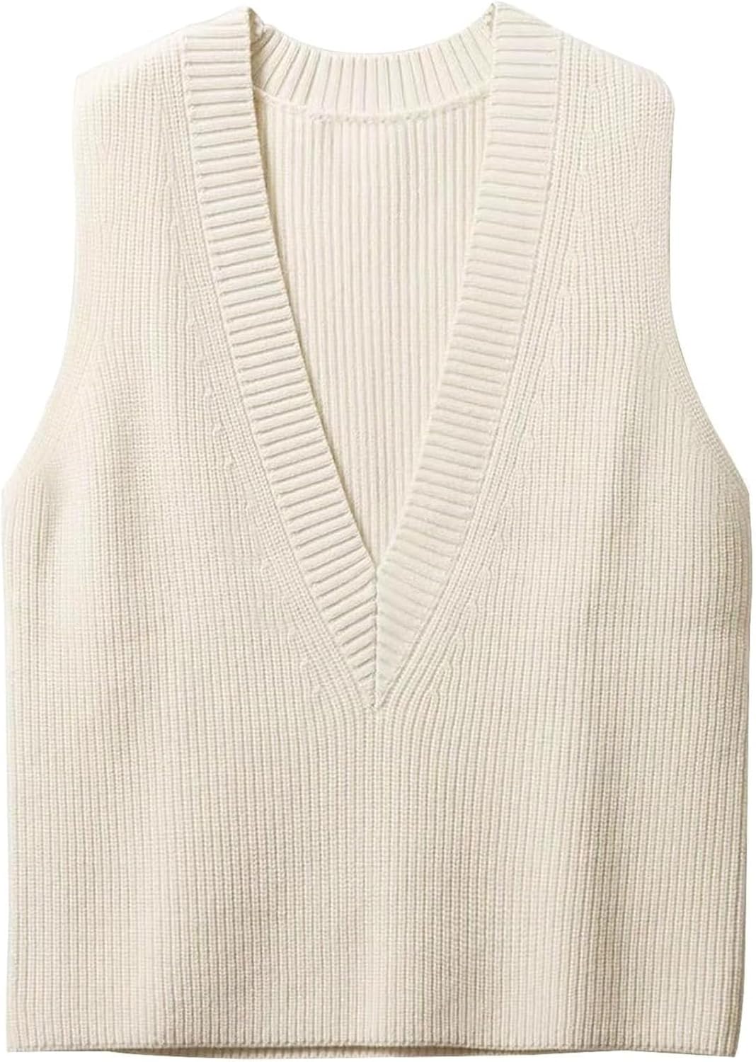 ZUEVI Women's Sweater Vest V Neck Sleeveless Pullover Knitwear Tops Casual Trendy Solid Crop Knitted Sweaters Vests