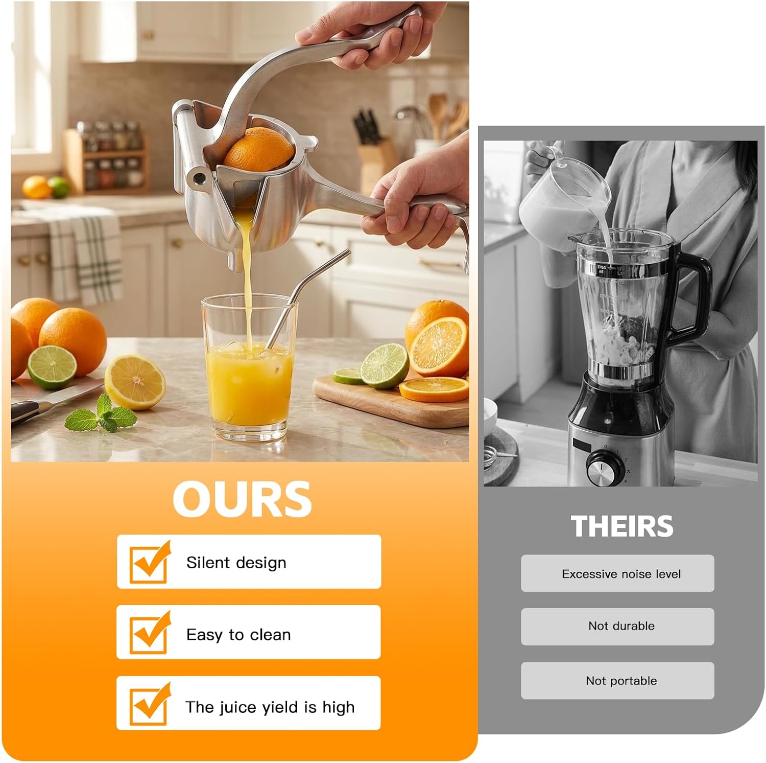 Hand Juicer Squeezer with Heavy Duty Handle, 2026 New Manual Fruit Juicer Citrus Press for Lemon, Orange, Lime, Grapefruit (2 Pcs)