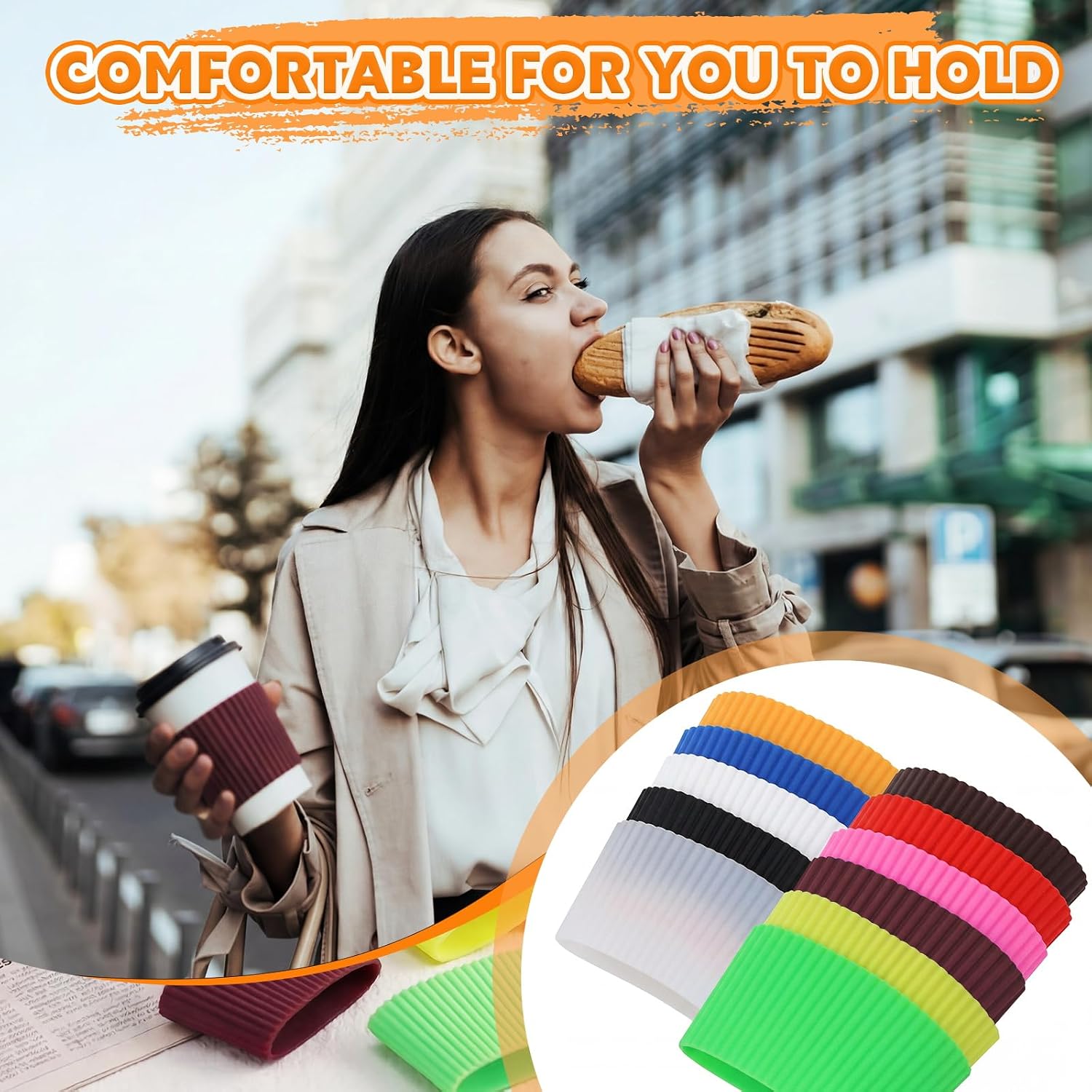 Blushtier 24 Pack Silicone Cup Sleeves, Reusable Heat Resistant Anti Slip Mug Grips, Ribbed Cup Sleeve Protectors for Coffee Mugs Glass Cups, Multi Color Set