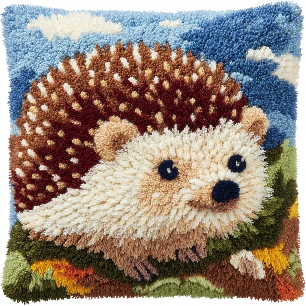 Latch Hook Pillow Kit For Adults,Hedgehog 17X17In Latch Hook Kit For Pillow Cover With Instruction For Beginner Cross Stitch Sofa Cushion Cover With Crochet Yarn For Beginners And Home Decor