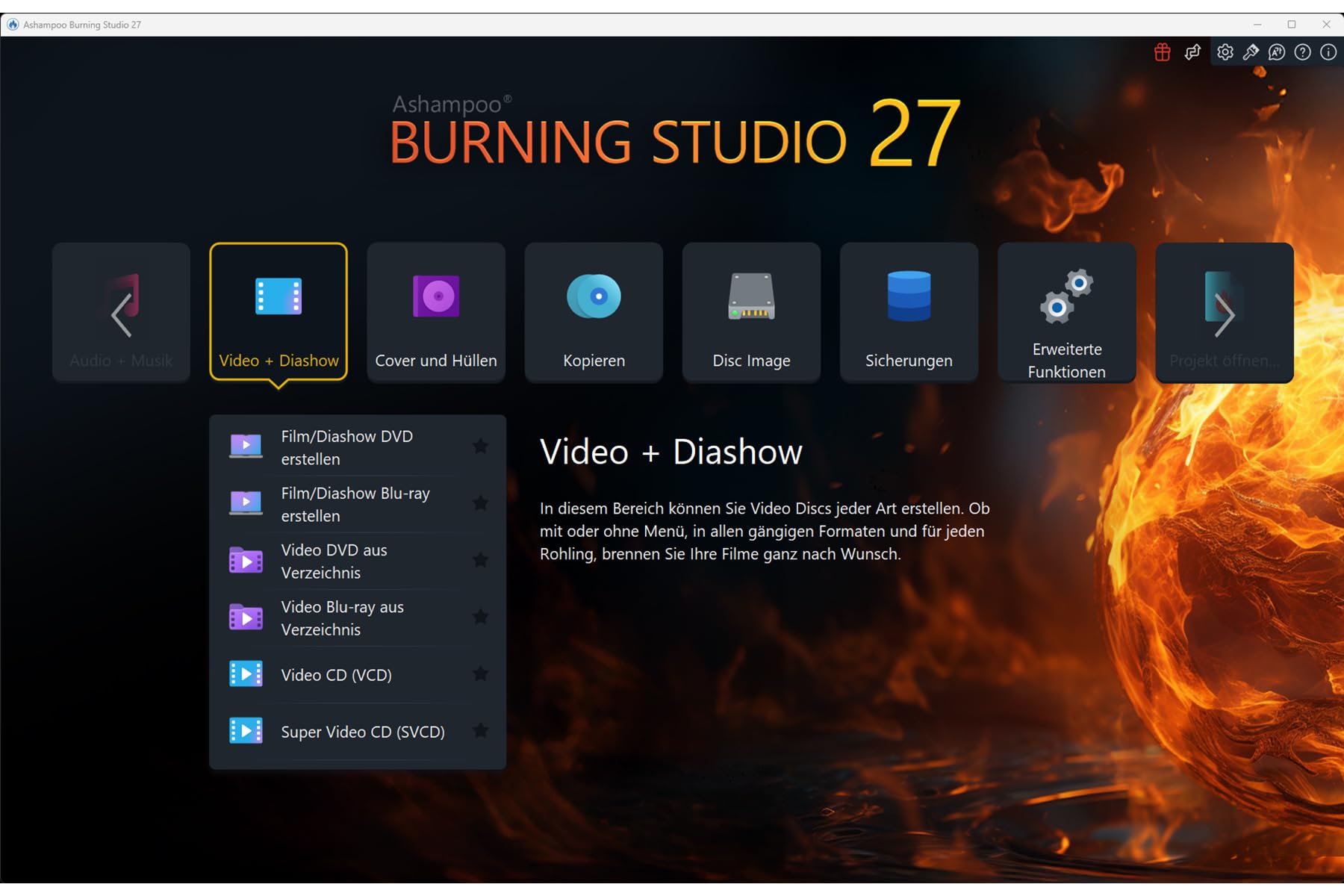 Burning Studio 27 - Professionelles Brennprogramm für CD, DVD & Blu-ray, Kopieren, Musik-Ripping (AAC/WAV), 4K H.265 Video, 1.800+ Autoradio-Profile, Datensicherung mit Kratzerschutz für Windows 11/10