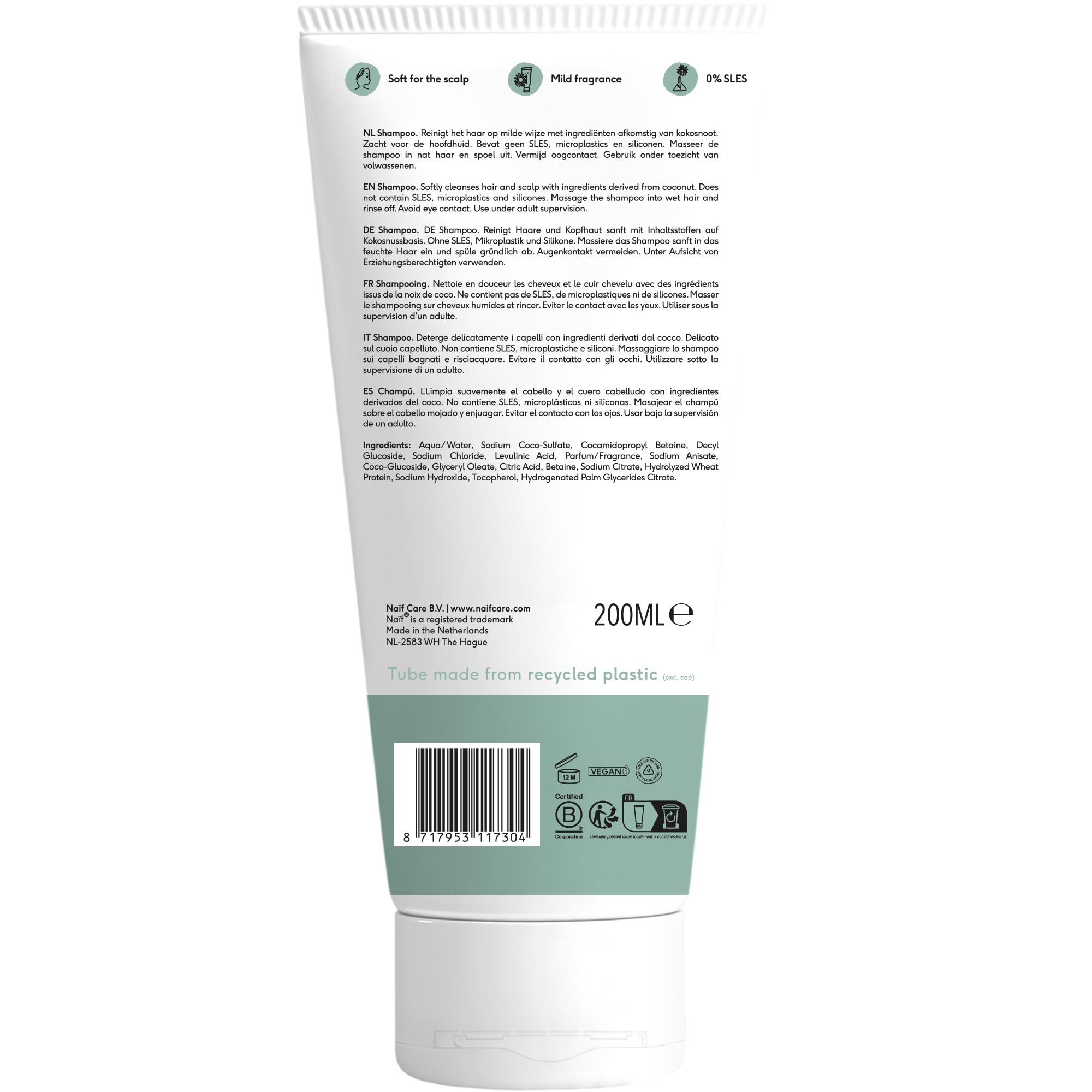 Naïf - Pflegeshampoo für Baby & Kinder - Natürlichen Inhaltsstoffen, wie Baumwollsamenöl - 0% SLES - Ohne Mikroplastik… – Ansicht 2