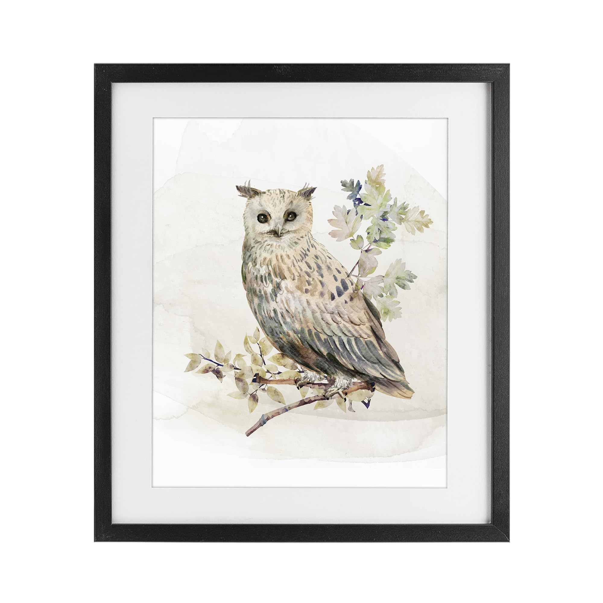 Stupell Industries Midnight Black (Textured) Forest Owl With Foliage Woodland, 17 X 21 Inch Framed Print Under Glass