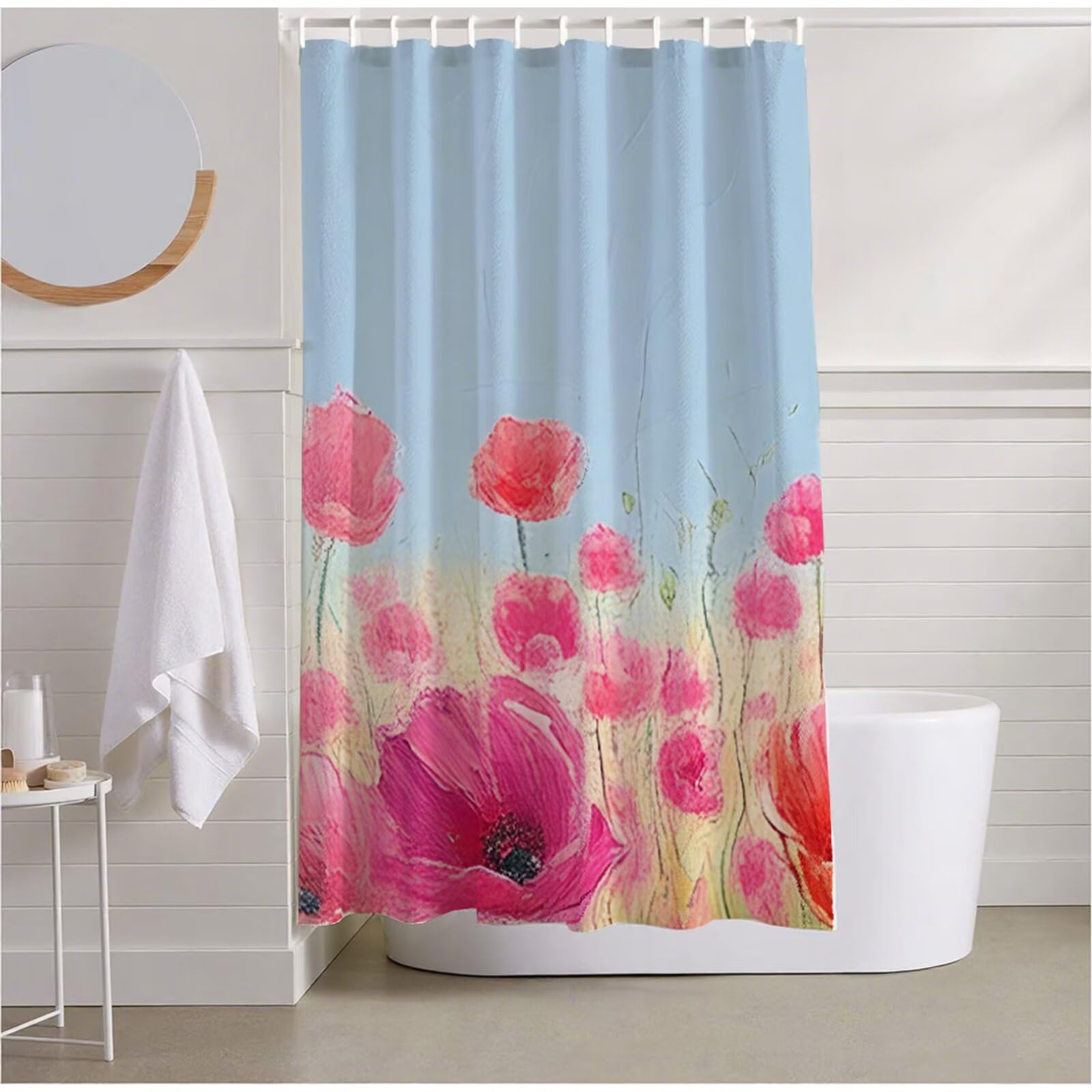 Rideau douche rose imperméable à motif fleur 100x200 pour salle de bain