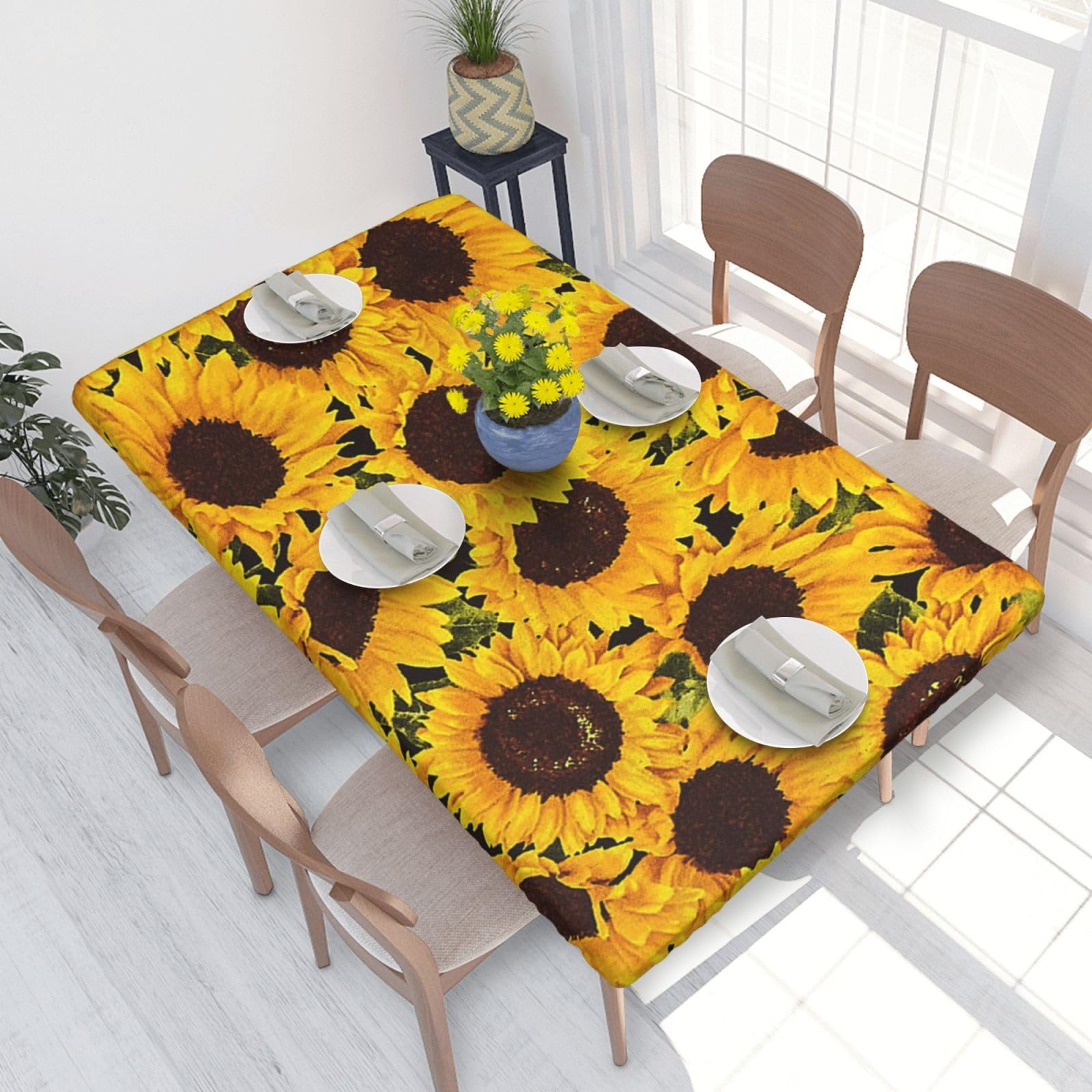 BNVSADC Yellow Sunflowers Printed 4FT Tablecloth 122x76 CM Polyester Kitchen Water Resistant Table Cloth Dining Table Decoration Table Covers