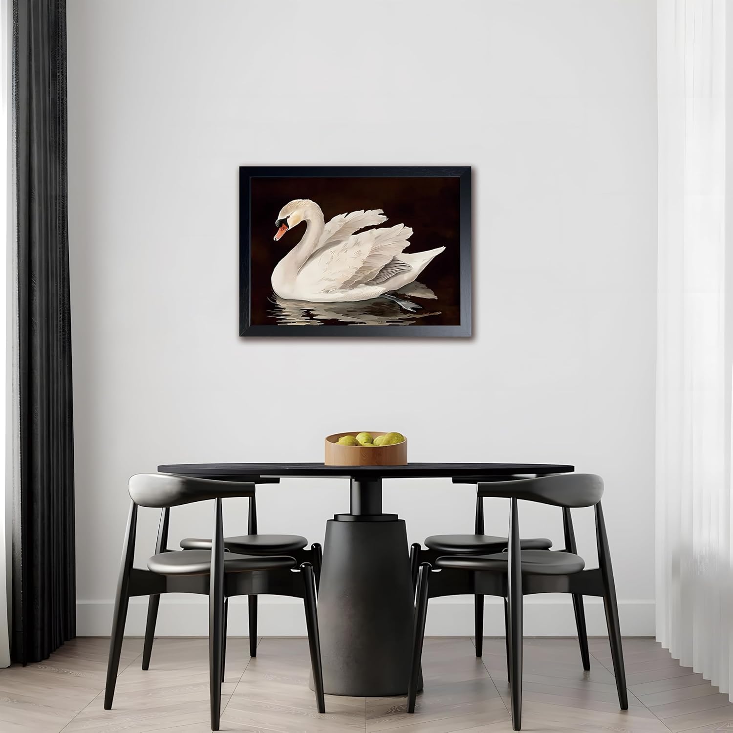 Black Wood Framed Wall Art Canvas Print Home Decor, Vintage Swan Aesthetic Wall Decor Photo, Classical Grace Swan Bathroom Prints Painting for Living Room Bedroom Office Decor 16x24 Inch