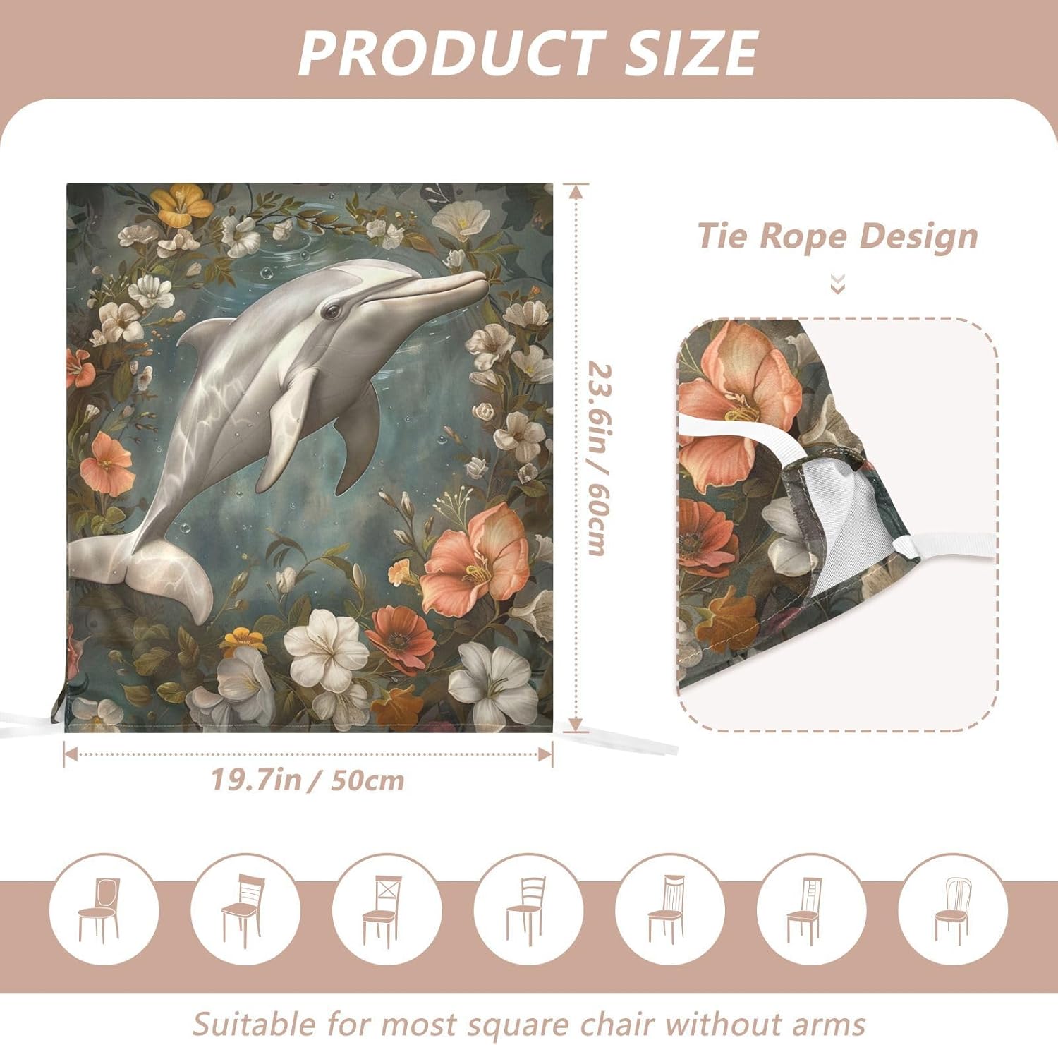 ALAZA Dolphin Flowers Chair Back Cover Set of 6, Washable Reusable Removable Chair Slipcovers Decorative Chair Cover for Home Kitchen Wedding Party