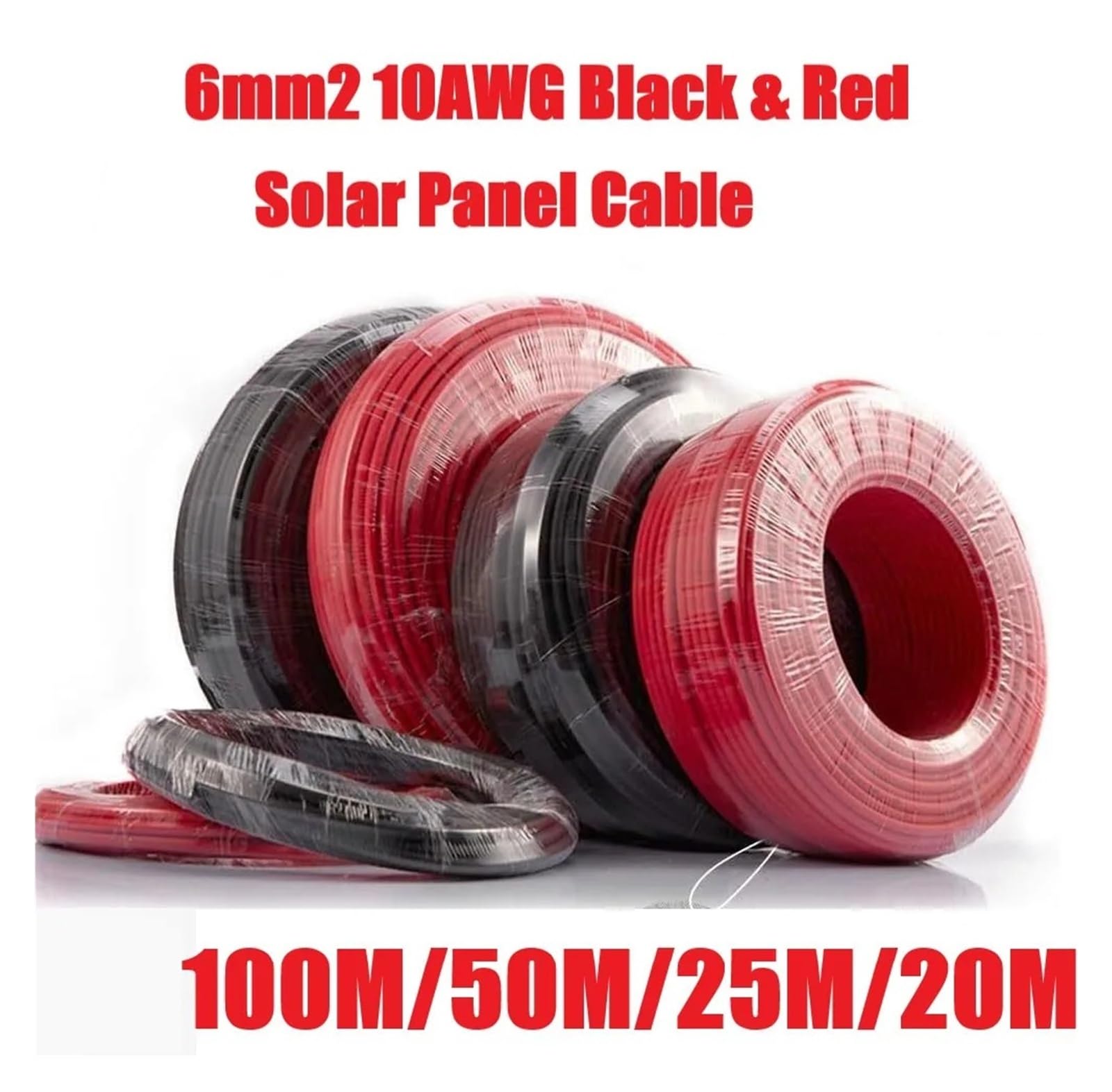 Solarkabel 6 mm² Solarkabel 100M 50M 25M 20M Schwarz und Rot Verlängerungskabel 10AWG TÜV Solarpanelkabel DIY for Photovoltaikanlage(50M Black Red)