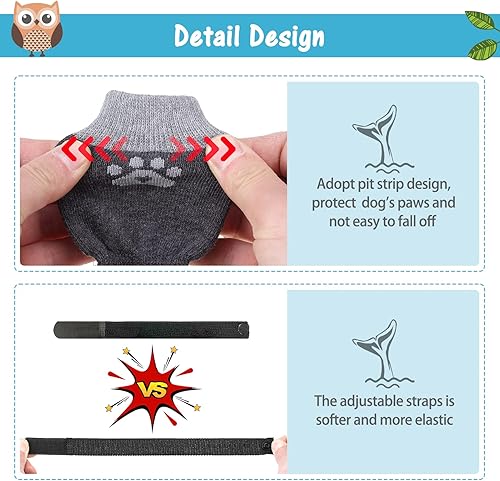 Miniatura 4 de SCENEREAL Calcetines antideslizantes de doble cara para perro con correas ajustables calcetines antideslizantes para perros para suelos de madera