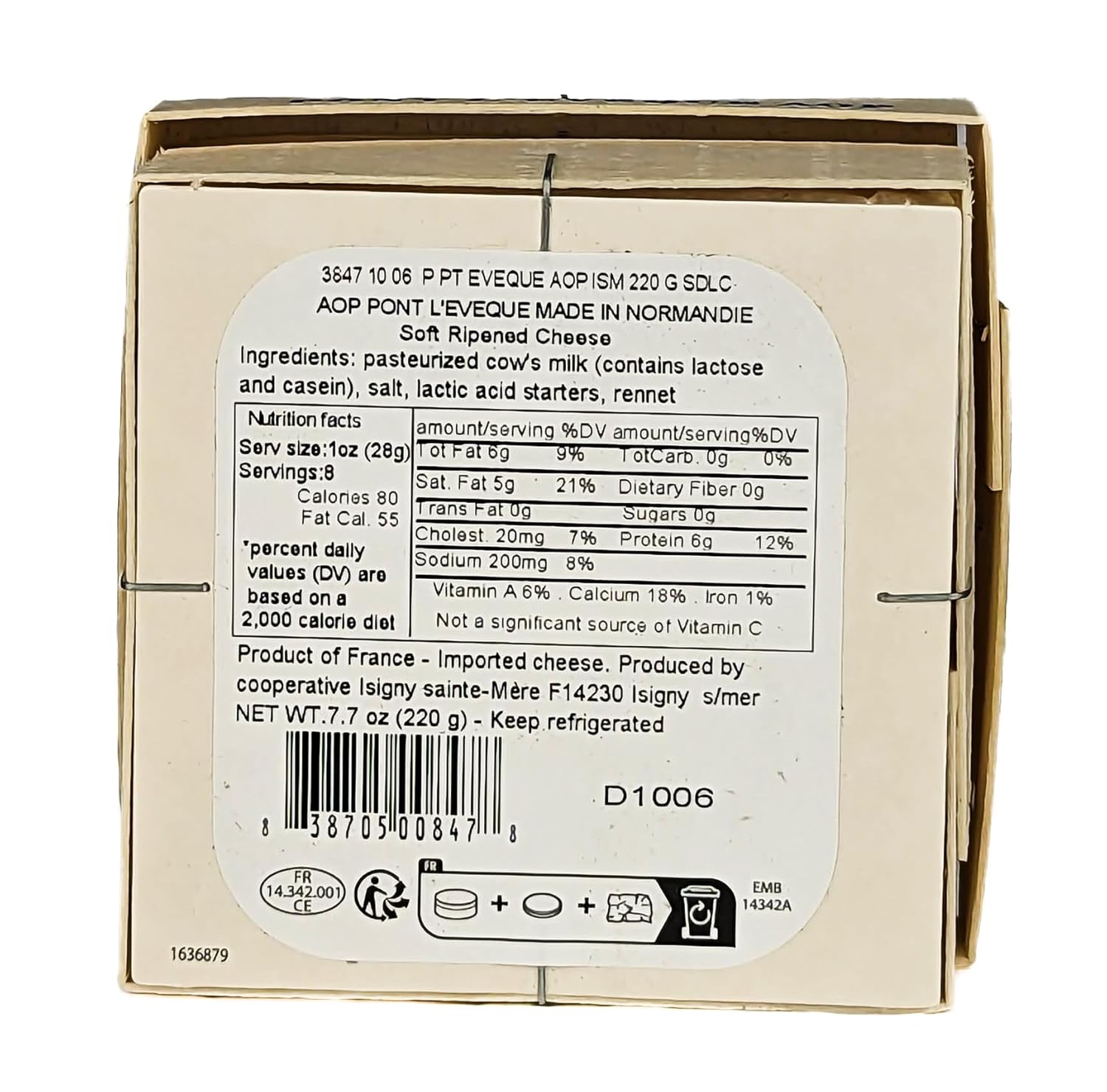 Generic Pont-Leveque AOP Isigny Washed Rind 7.3 oz (Pack of 2)