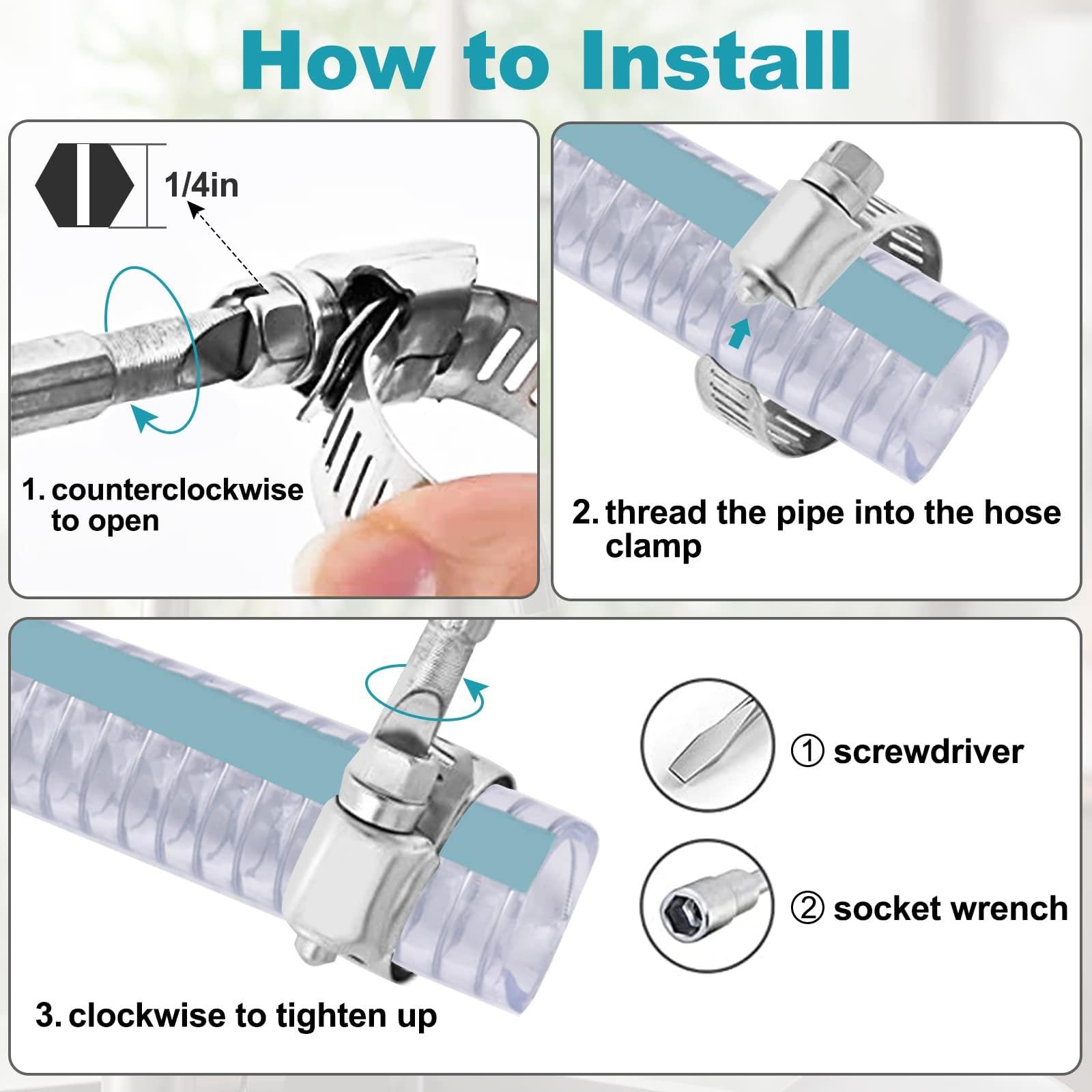 Abrazaderas de manguera de acero inoxidable ajustables de 6 a 152 mm con engranaje helicoidal (21-44 mm, 20 unidades)