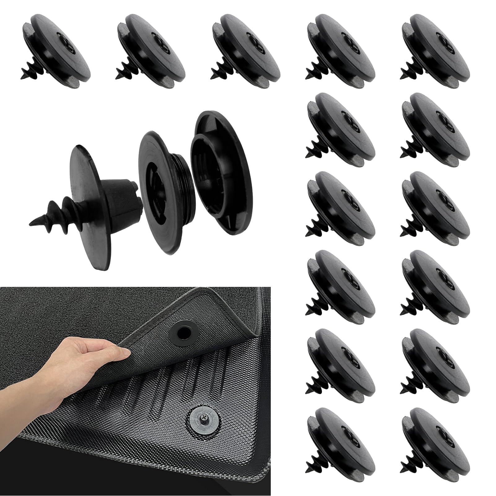 15 Stück Fußmatten Halter Clip, Befestigungsclips für Autoteppiche, Universal Auto Fussmatten Fixclips, Fußmatten Befestigung Druckknopf, Befestigung am Autoteppich Matte Rutsch,Automatten Halter