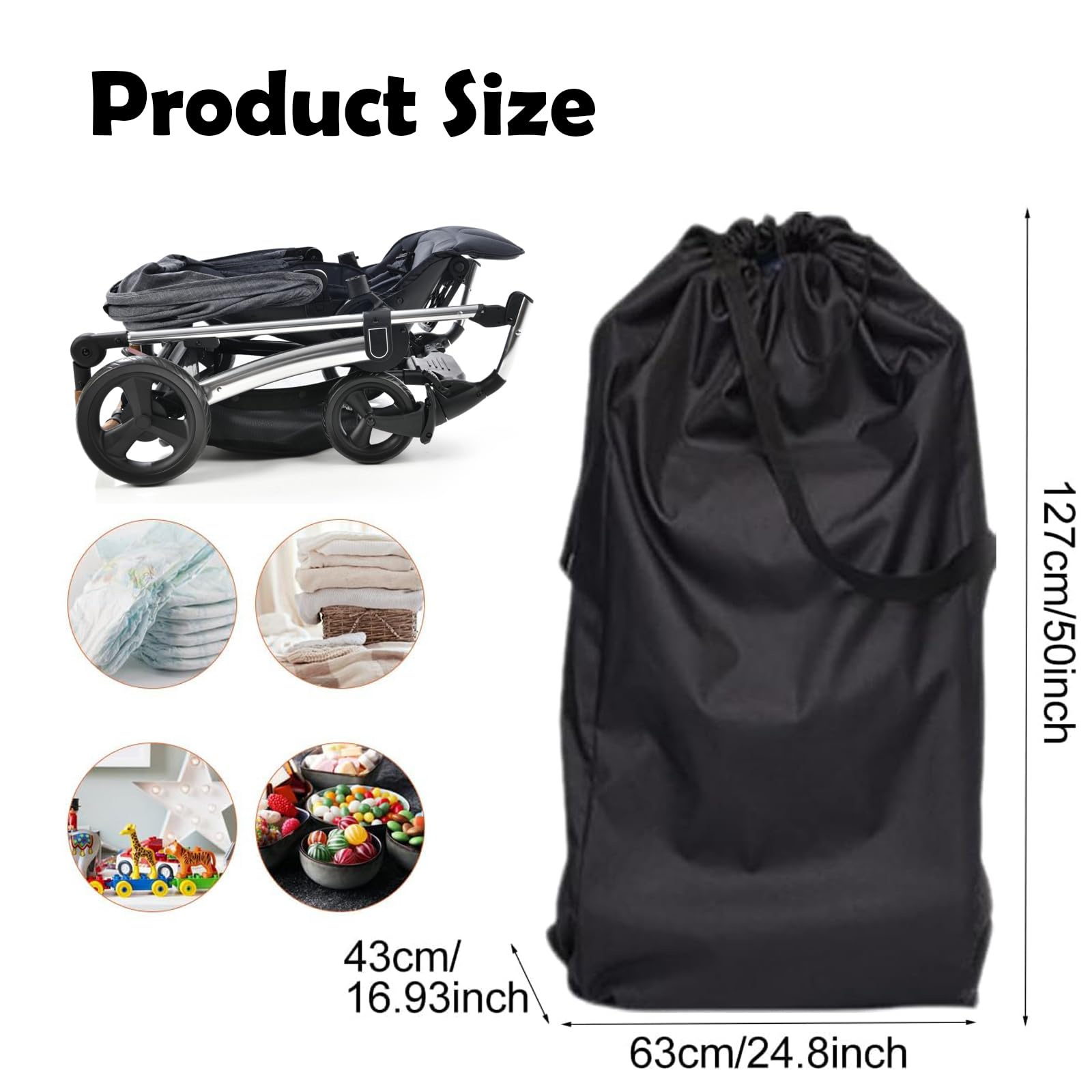 Airplane Stroller Travel Bag - Waterproof Gate Check Bag - Pushchair Cover - Large Portable, Black - Image 2