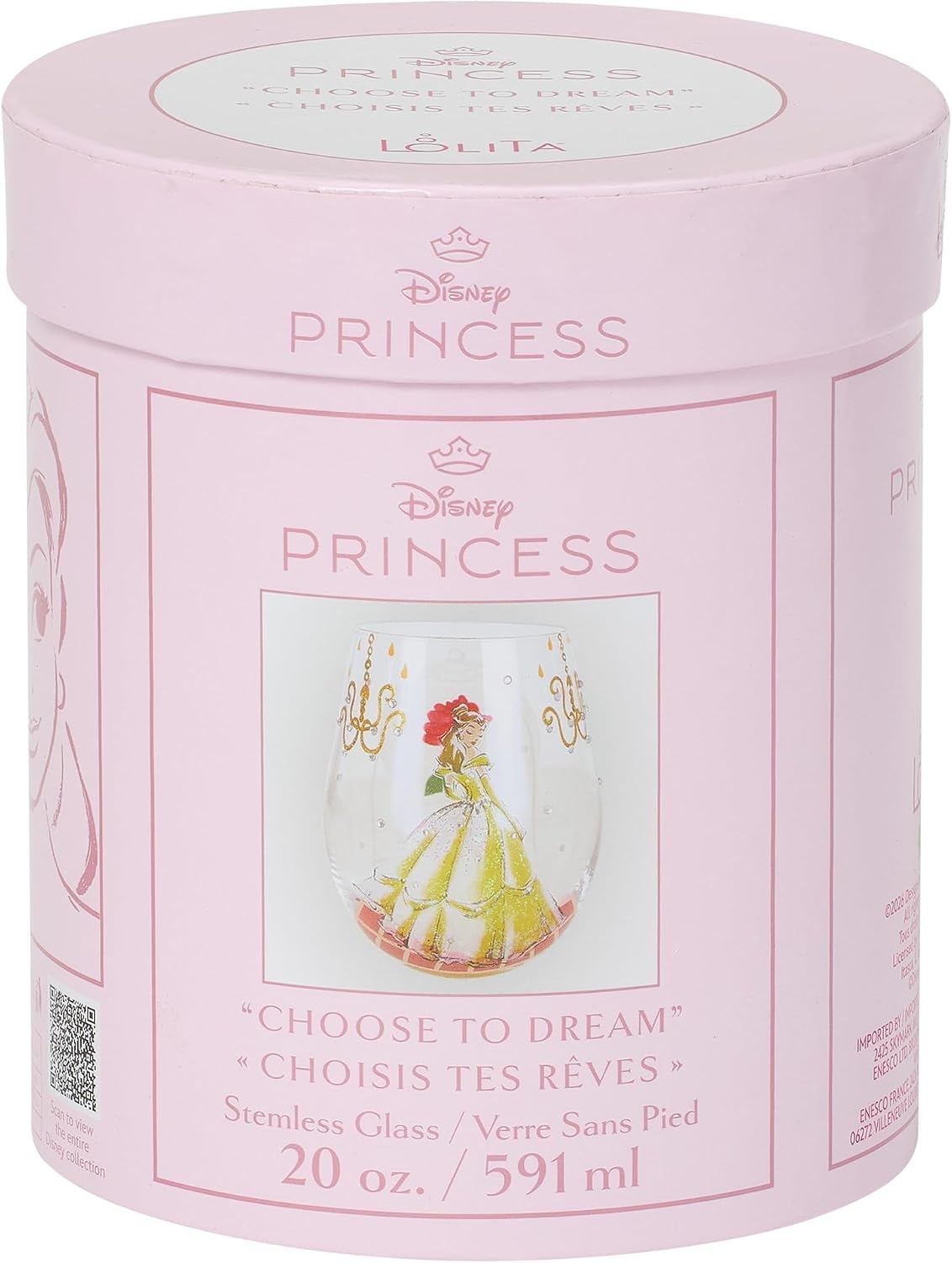 Enesco Designs by Lolita Disney Beauty and the Beast Belle Choose to Dream Hand-Painted Artisan Stemless Glass, 20 Ounce, Multicolor
