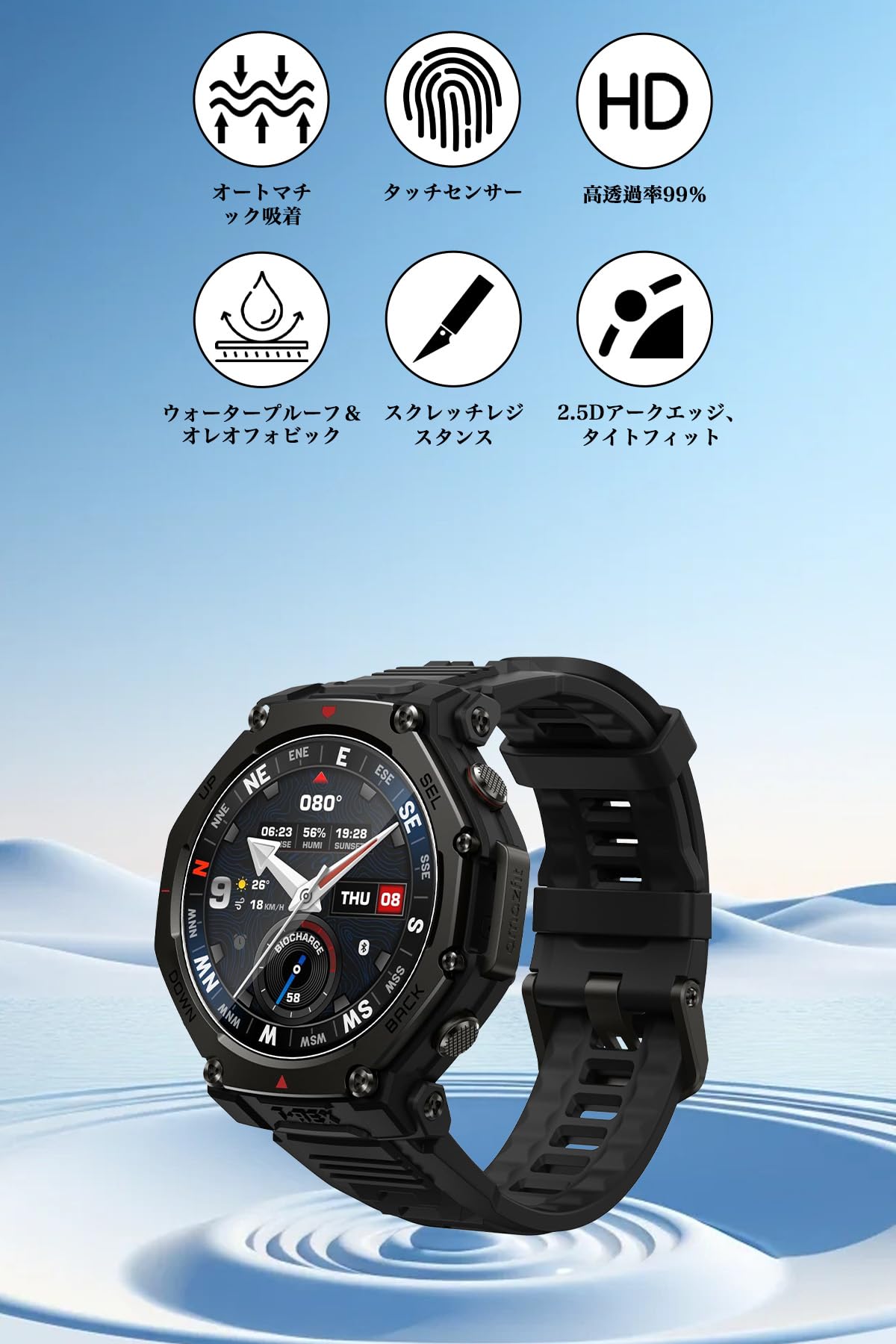 amazfit T-Rex Pro【ハイドロゲルフィルム2枚組】 Amazfit スマートウォッチ 保護フィルム 2枚セット T-Rex3 Active