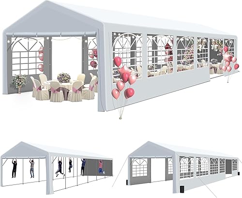 Miniatura 10 de GARTOO Tienda de campaña y cochera de 13 x 26 pies, cenador de boda resistente al aire libre con 4 bolsas de arena, toldo de refugio para eventos al