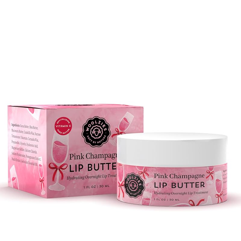 Bálsamo labial Woolzies com ácido hialurônico, manteigas vegetais e vitamina E, Pink Champagne, pote com aproximadamente 28 g