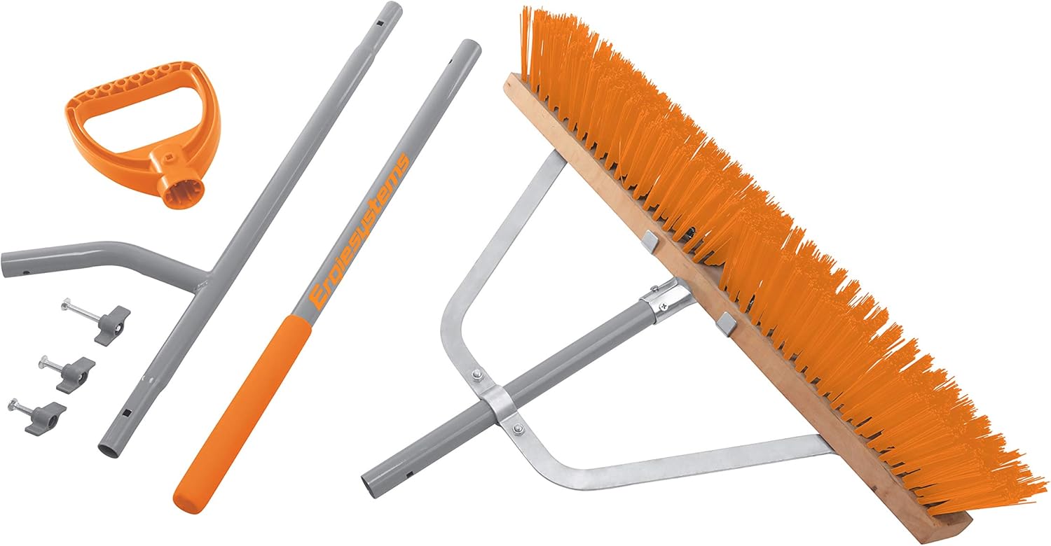 ERGIESHOVEL ERG-PSHB24 w/54 Steel Impact Resistant Indoor/Outdoor Push, 56 Shaft, 24-Inch Broom, w/Patented Ergonomic Second Handle, Gray/Orange : Patio, Lawn & Garden
