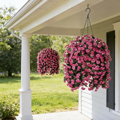 Miniatura 5 de Cestas colgantes de flores artificiales para decoración interior al aire libre, margaritas artificiales, arbustos, plantas con cestas para el hogar,