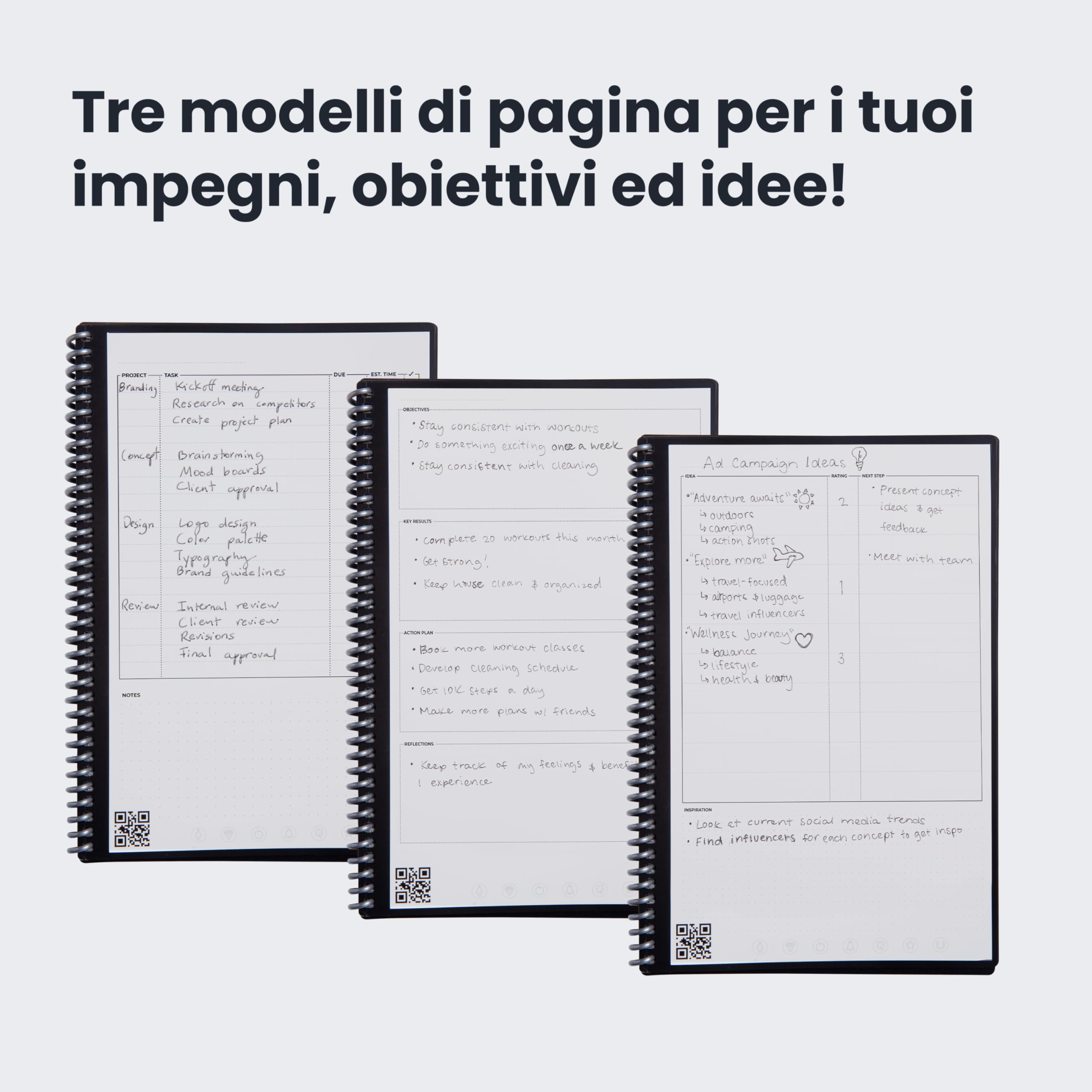 Rocketbook Fusion Planner Agenda Digitale Riutilizzabile, Formato Executive 15 cm x 22,4 cm, Nero - Obiettivi, Calendario Mensile e Settimanale, To-Do List Giornaliera, Pagine a Righe e Puntinate
