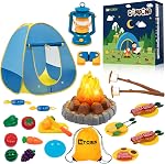 Kids Camping Play Tent with Toy Campfire / Marshmallow /Fruits Toys Play Tent Set for Boys Girls Indoor Outdoor Pretend-Play Game