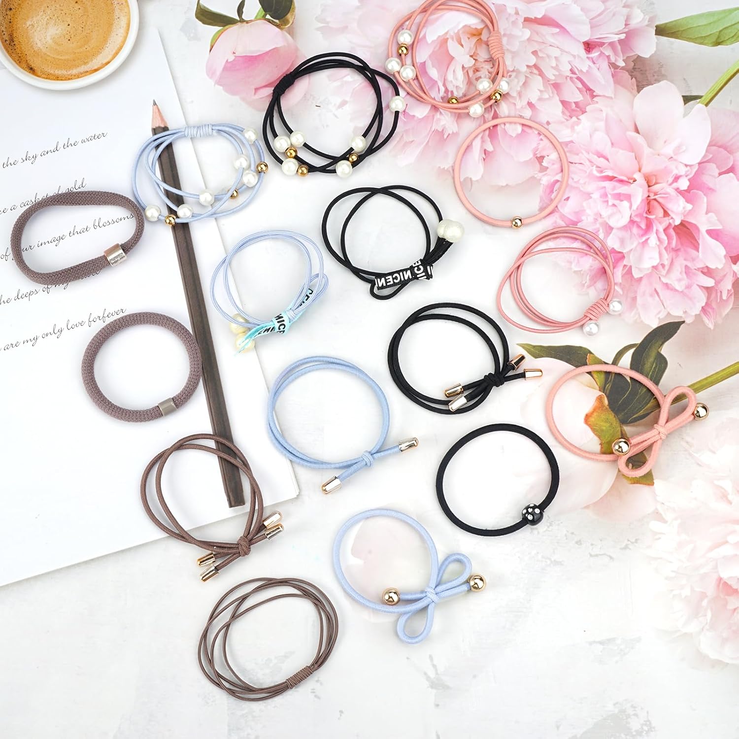 Lot de 50 Élastiques Cheveux Femme Bohèmes Sans Couture - 4 Couleurs - Pour Tous Types de Cheveux - Image détaillée